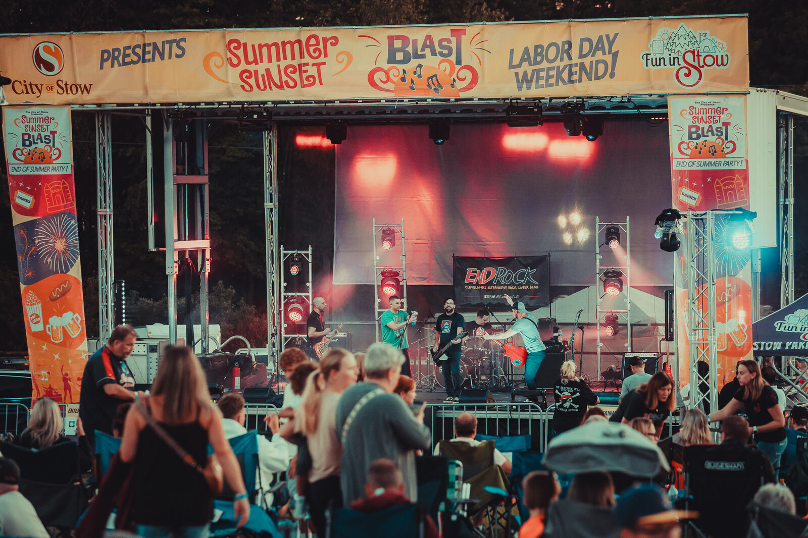 The Summer Sunset Blast stage with the crowd gathered in front