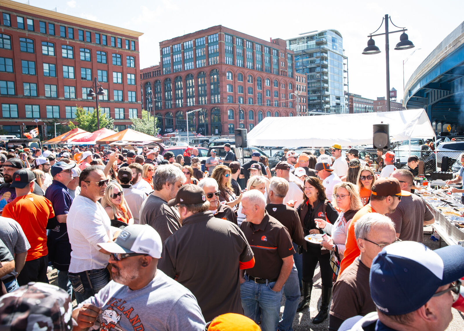 A huge tailgate crowd in downtown Cleveland